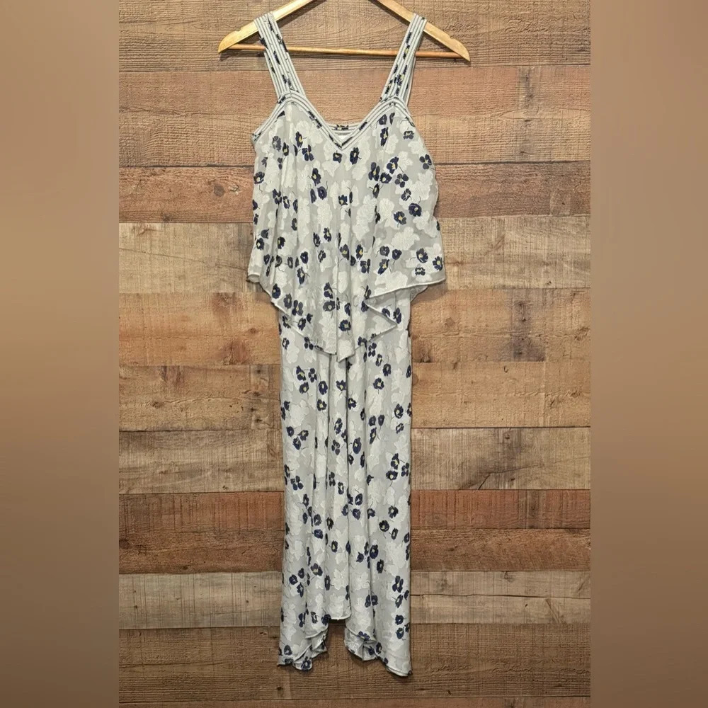 🌻 Derek Lam 10 Crosby Silk Tiered Midi Dress Lt Gray Women's sz 2 Floral Wedding